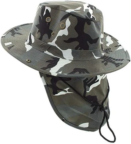 Vista 4 de Mrlahat Sombrero de protección solar de verano con ala ancha para safari al aire libre con solapa ancha para orejas y cuello Negro