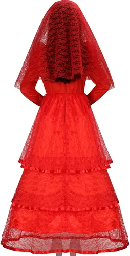 Vista 3 de ZIFUNMUR Vestido de novia gótico rojo para mujer, vestido de boda para adultos, encaje gótico, Halloween, cosplay, vestido de velo
