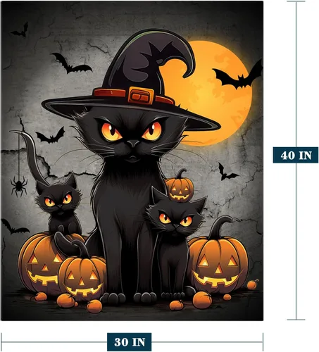 Vista 2 de Manta de Halloween para bebé, mascota pequeña, manta espeluznante de calabazas negras para gatos, manta para cuna, cochecito, decorativa, ligera