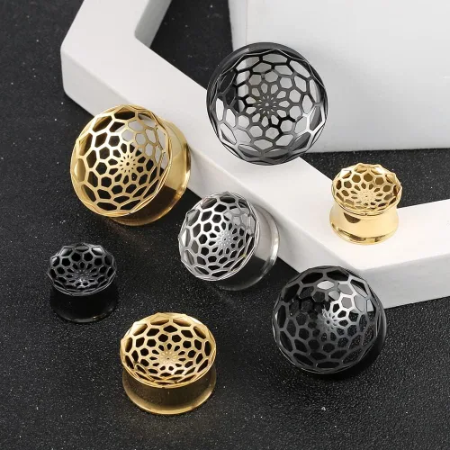 Vista 7 de LADEMAYH 2Pcs Vortex Design Size 0g - 1 inch Ear Plugs Gauges for Ears, Stainless Steel 316L Ear Tunnels Gauge Earrings, Hypoallergenic Ear