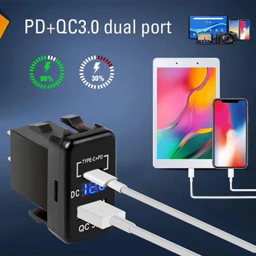 Vista 2 de Carga rápida 3.0 y PD USB C Dual USB puerto cargador adaptador de corriente para Toyota