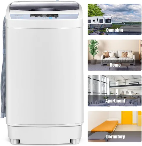 Vista 9 de RELAX4LIFE Lavadora completamente automática, lavadora compacta de 12 libras de capacidad con 10 programas, 8 niveles de agua, pantalla LED y bomba