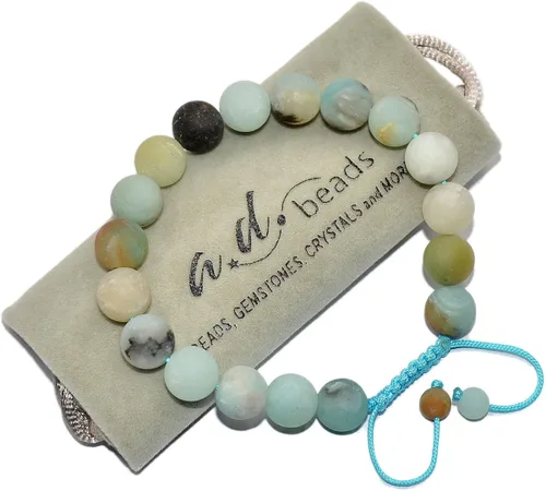 Vista 2 de AD Beads - Pulseras de gemas naturales de 0.39pulgadas, cristales de sanación, macramé ajustable de 7 a 9pulgadas