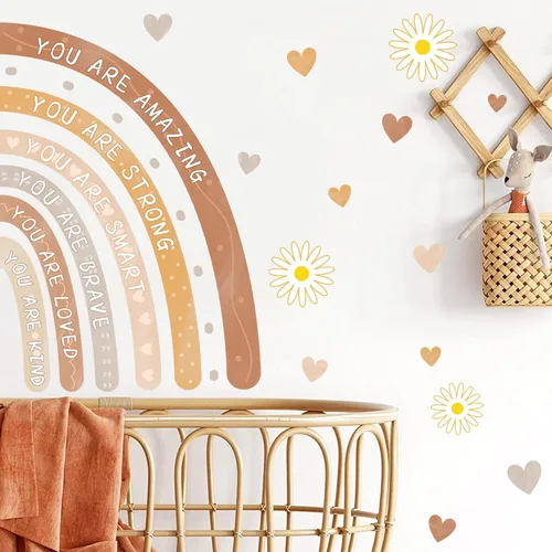 Vista 6 de Calcomanías de pared de acuarela arco iris, calcomanías de pared boho para habitación de bebé, calcomanías de pared motivacionales para decoración