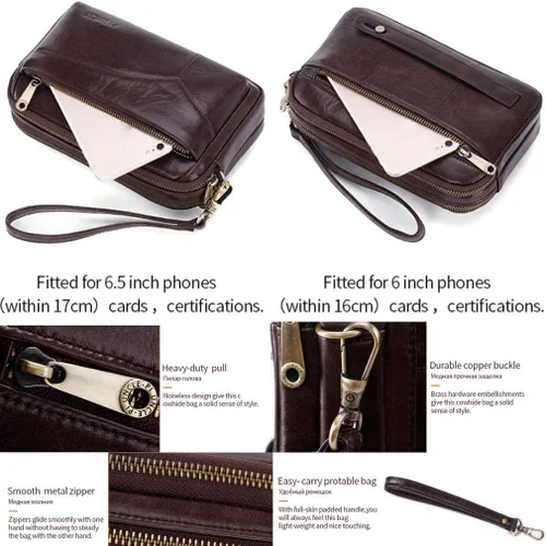 Vista 5 de KPYWZER Bolso de mano de cuero para hombre, cartera para muñeca, bolsa de muñeca