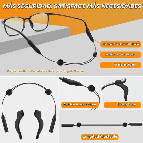Vista 2 de Yeahxing - Correa para lentes de sol para hombre, paquete de 4 correas de 12 pulgadas con retenedor para el oído, retenedor de gafas, anticola