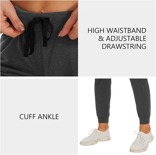 Vista 5 de Lightbare Pantalones deportivos con forro polar para mujer, elásticos, resistentes al agua, con bolsillos para el invierno atlético