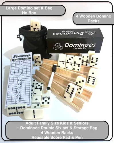 Vista 3 de Dominoes Double 6, juego de dominó, tamaño para torneos, con remaches giratorios, con caja de madera