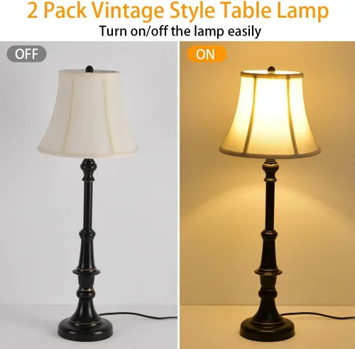 Vista 4 de Juego de 2 lámparas de mesa estilo vintage para aparador, lámparas de noche tradicionales, juego de dos lámparas de mesa altas para sala de estar