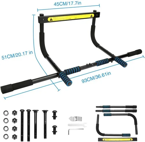 Vista 8 de Barra de dominadas ajustable de 33.5 in para marco de puerta, 220.5 lbs, sin tornillos, robusta con espuma para entrenamiento, fitness