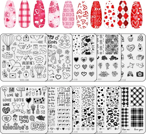 Vista 10 de Whaline Juego de 10 placas de estampado de arte de uñas del día de San Patricio, plantillas de sello de imagen de gnomo de trébol, trébol