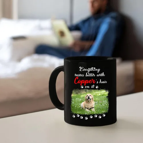 Vista 6 de Tazas de café personalizadas, regalo para cumpleaños de amantes de los perros, taza de cerámica de 11 onzas y 15 onzas, taza de café negra