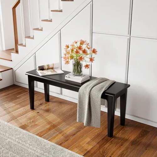 Vista 10 de Banco de comedor de 39.4 pulgadas de madera de roble macizo, banco de entrada para sala de estar, dormitorio, cocina (negro)