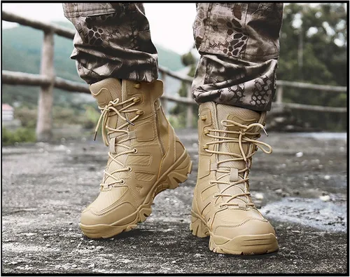 Vista 6 de Botas tácticas impermeables para hombre, botas militares de trabajo para el desierto, combate militar, botas de combate para senderismo