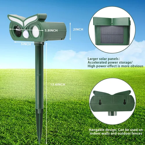Vista 6 de Repelente de gatos para exteriores, repelente solar ultrasónico de animales, dispositivos repelentes de ciervos para exteriores con detección