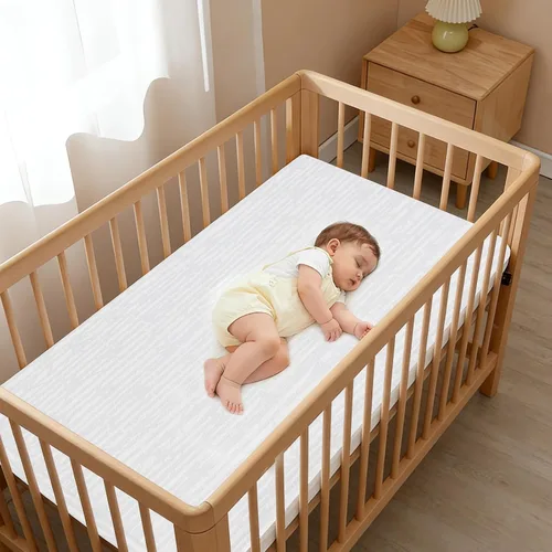 Vista 6 de Cubrecolchón de cuna de 52 x 27 x 2 pulgadas para cama de niño/cuna, protector de colchón de espuma viscoelástica a prueba de agua con funda