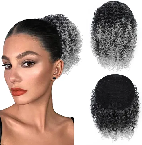 Vista 8 de Cola de caballo con cordón para mujeres negras, cola de caballo rizada afro para mujeres negras, cola de caballo rizada de onda corta, extensiones