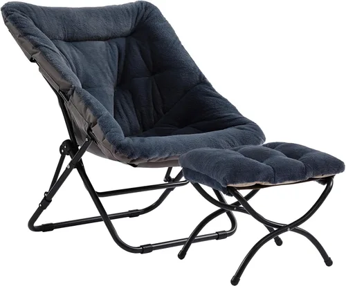 Vista 13 de Furlide Silla platillo, cómodas sillas de dormitorio, silla plegable de piel sintética de gran tamaño, silla plegable con marco de metal para sala