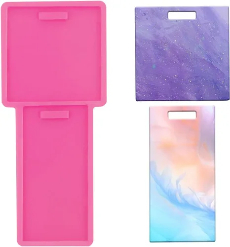 Vista 10 de Molde de silicona brillante de 4 cavidades con agujero, molde de resina epoxi para manualidades, llaveros, dijes, colgantes, collares, joyería