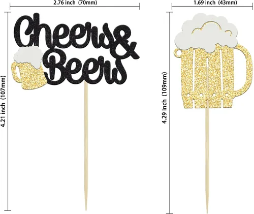 Vista 2 de Gyufise 24 piezas de decoración para cupcakes de Cheers and Beers - Taza de cerveza con purpurina negra para cupcakes, baby shower, cumpleaños