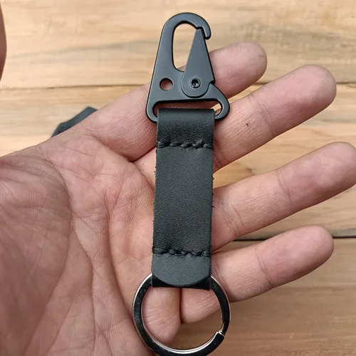 Vista 9 de handmade Keychain leather Protective Key Case Cover key fob protector Key Holder Small Home Storage Bag Key Ring Pouch (Small-black)