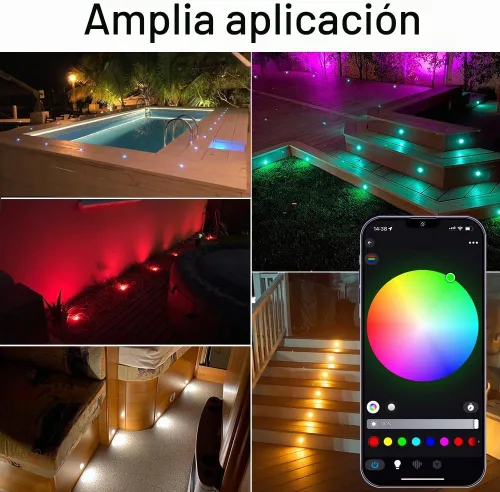 Vista 8 de Sumaote Kit de luces LED para cubierta, carcasa negra, 50 unidades, 1.22 pulgadas, WiFi, control de teléfono inteligente, bajo voltaje, empotrada