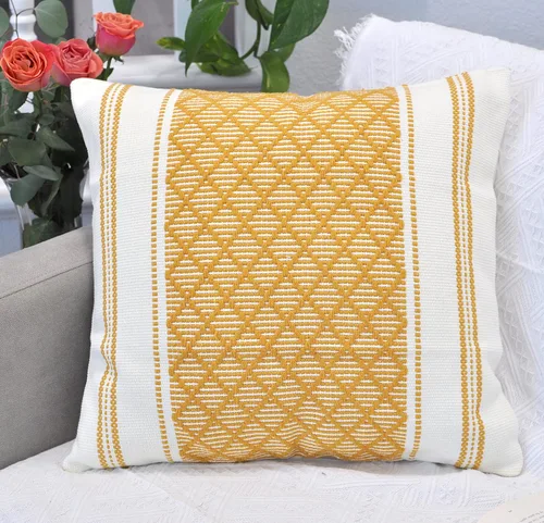 Vista 14 de Funda de almohada tejida de algodón, color verde oliva/blanco roto, 16 x 16 pulgadas (una sola pieza)