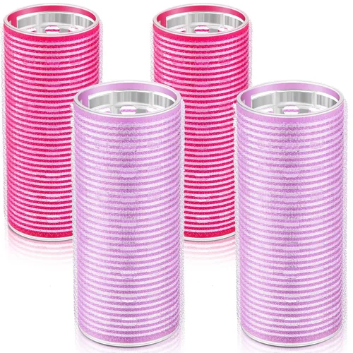 Vista 14 de WILLBOND 4 rodillos de pelo largos para flequillo, rizadores de núcleo de aluminio, rodillo térmico de autoagarre para cabello largo y mediano, Negro