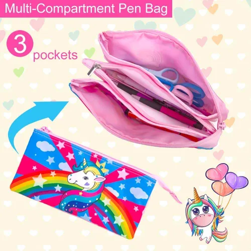 Vista 7 de 3 piezas de mochilas infantiles para niñas, 41 cm, mochila escolar preescolar y lonchera con diseño de unicornio/sirena/flamenco Mochila