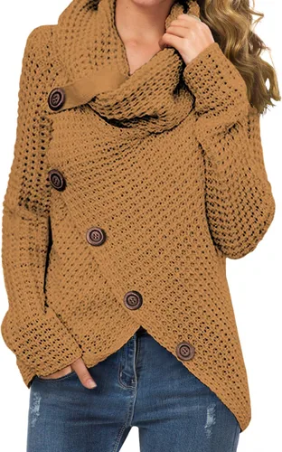 Vista 9 de GRECERELLE - Suéteres de cuello alto con cuello grueso, manga larga, dobladillo asimétrico, sueltos, de punto, para mujer, de otoño, S-2XL 02 negro