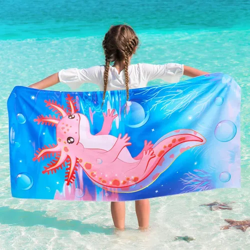 Vista 18 de WERNNSAI Toalla de playa para niños, 30 x 60 pulgadas, Axolotl de secado rápido, sin arena, toalla de playa para niñas, toalla de playa