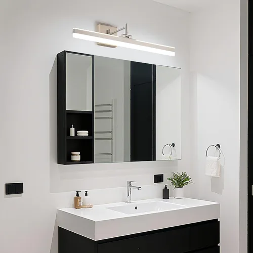 Vista 8 de Moderna lámpara de tocador negra ajustable LED para baño sobre espejo giratorio (níquel, 23.6 pulgadas, 5CCT regulable)