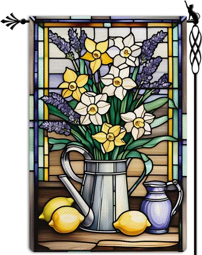 Vista 9 de Bandera de jardín de mariposa para primavera y verano, floral, bandera de jardín, vertical, de doble cara, rústica, arpillera, patio, césped