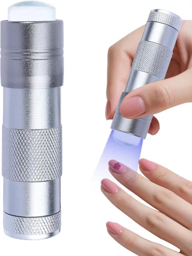 Vista 7 de Luz UV portátil de mano para uñas de gel, mini lámpara de uñas UV LED con sello de punta francesa cabeza de silicona, pequeña lámpara para Uñas U V