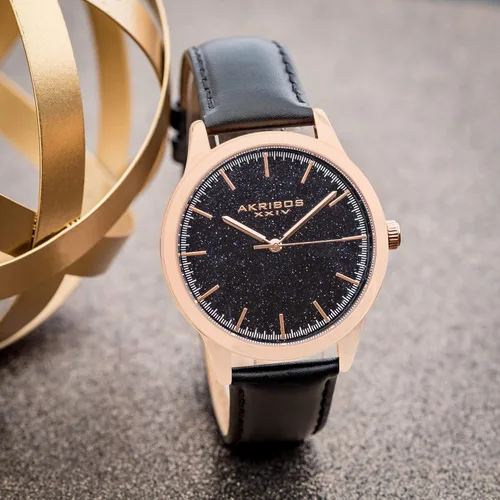 Vista 7 de Akribos XXIV AK937 - Reloj de pulsera para hombre, esfera brillante con marcadores aplicados a mano, acabado de guante suave, correa de cuero genuino