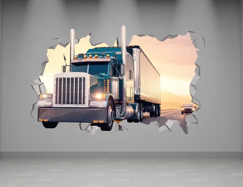 Vista 3 de Truck Smash Wall Decal - Adhesivo decorativo de pared de camiones aplastados - Vinilo decorativo de pared 3D extraíble MR1156