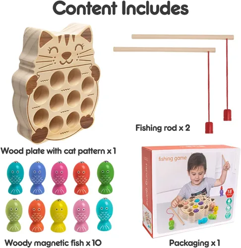 Vista 6 de Juego de pesca para niños de 3 a 5 años, madera Montessori Educación preescolar Aprendizaje Mano-Ojo Cognición y Habilidad Motora Fina Clasificación