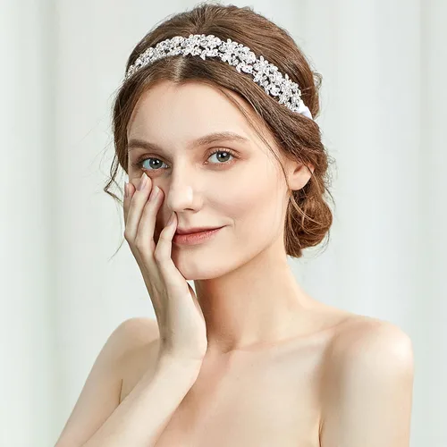 Vista 2 de Babeyond Diadema de novia Hecha a mano con estrases Hojas y flores con moño de lazo, talla única , Style-2