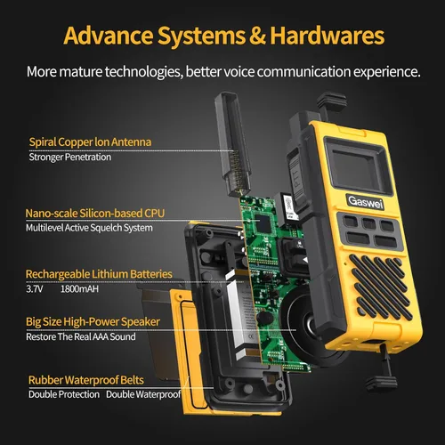 Vista 6 de Gaswei G1pro IP67 Walkie Talkies impermeables FRS para adultos de largo alcance, recargables con vibración, radios bidireccionales de emergencia