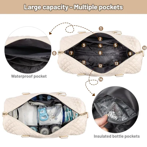 Vista 5 de LOVEVOOK - Bolso de pañales con estuche para chupete y cambiador, bolso grande de maternidad para hospital y viajes de fin de semana, bolso