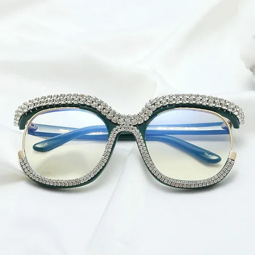 Vista 4 de Gafas de lectura con diamantes de imitación vintage estilo punk cuadrado de gran tamaño con marco de metal Negro