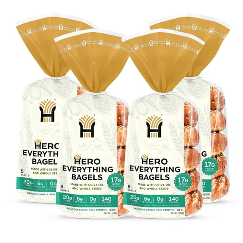 Vista 9 de Hero Todo en Uno Bagel - 5g de carbohidratos netos, 17g de proteína, alta en fibra, 140 calorías por porción (2 paquetes (10 bagels))