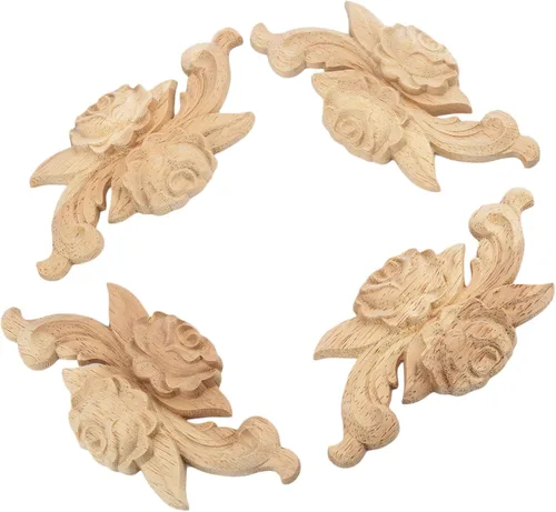 Vista 14 de MUXSAM Apliques tallados en madera de rosa, paquete de 2 mini calcomanías de madera sin pintar para armario, pared, tocador, cama, espejo, chimenea