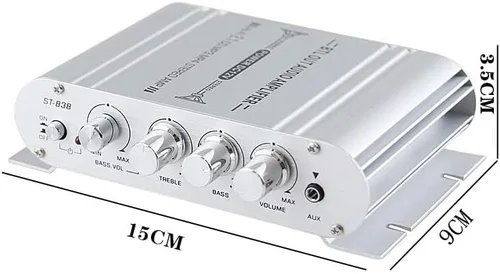 Vista 2 de Sundeer - Mini amplificador de 2.1 canales de 20 W+20 W+40 W Hi-Fi amplificador de potencia con fuente de alimentación de 12 V 2 A, amplificador