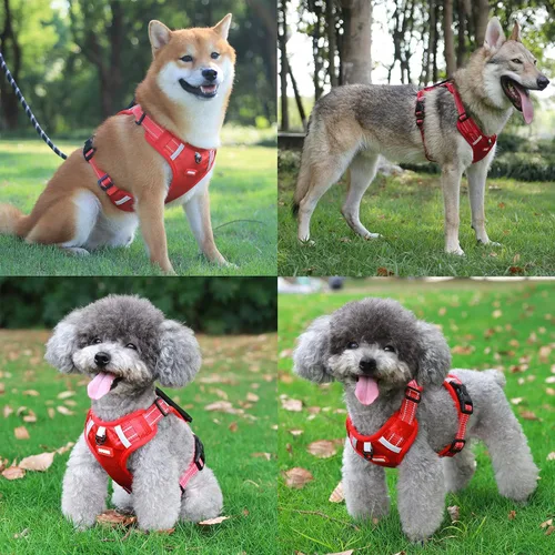 Vista 17 de Arnés para perros medianos y grandes, chaleco de servicio antitirones con asa, collar para perros pequeños y grandes, con cuello y pecho ajustables