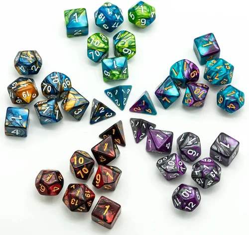 Vista 19 de Juego de 10 dados poliédricos DND (70 piezas) con 2 bolsas de cuero, juego de dados D&D para Calabozos y Dragones, juegos de mesa RPG