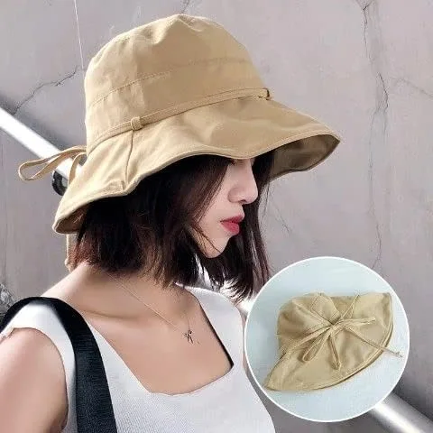 Vista 5 de Women's Linen Cotton Sun Hat Reversible Bucket Hat with Wide Fold-Up Brim and Chin Strap