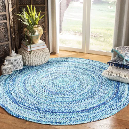 Vista 25 de SAFAVIEH Alfombra trenzada de la colección – Alfombra redonda de 3 pies, color beige con detalles rosados, algodón hecho a mano, estilo cabaña