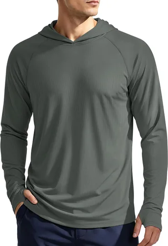 Vista 17 de KEFITEVD Sudadera con capucha de manga larga para hombre con protección solar UPF 50+ SPF de secado rápido Azur