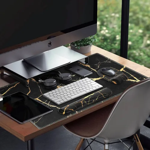Vista 7 de [Usado] Alfombrilla de mouse Anyshock con soporte de muñeca, almohadilla de escritorio para teclado y mouse, alfombrilla de mouse negra, set de Un